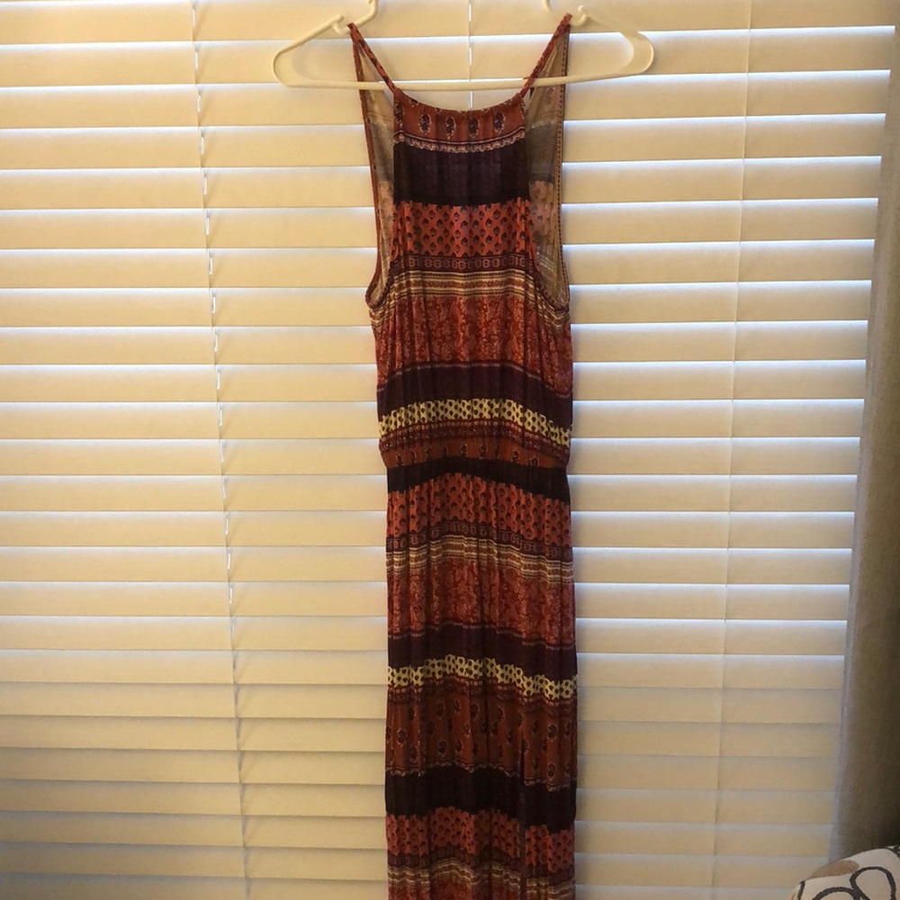 Patterned high neck maxi dress with slit